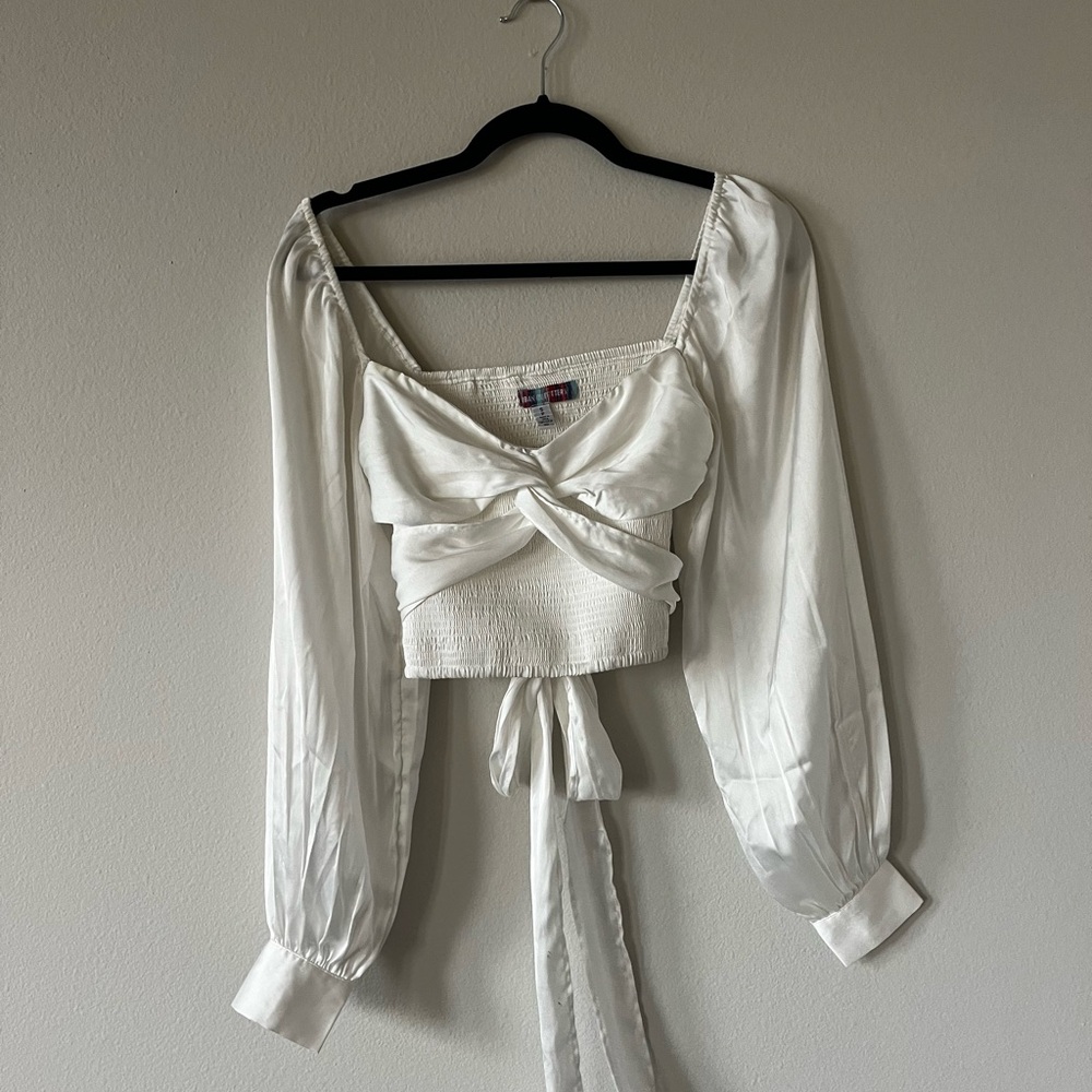 Urban Outfitters White Long Sleeve Tie Front Crop Blouse